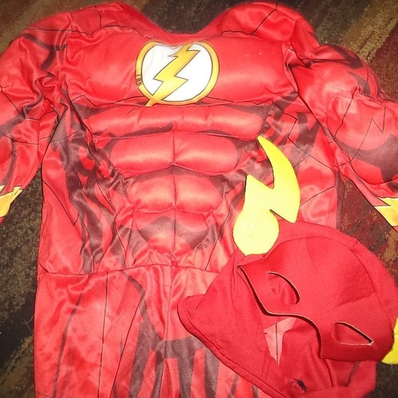 RUBIES HALLOWEEN COSTUME JUSTICE LEAGUE FLASH MUSCLE JUMPSUIT & MASK BOYS SIZE M - Picture 3 of 5